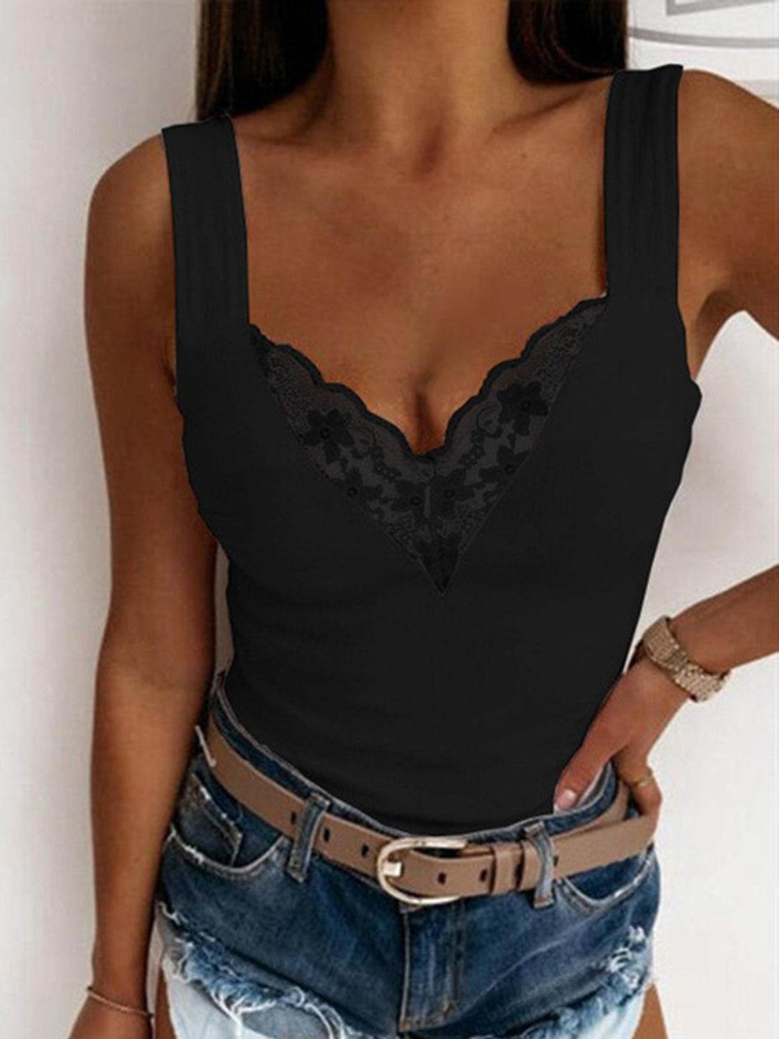 Full Size Lace Detail Sweetheart Neck Tank - UnLaced Boutique