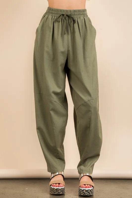 VERY J Solid Barrel Comfy Woven Pants - UnLaced Boutique