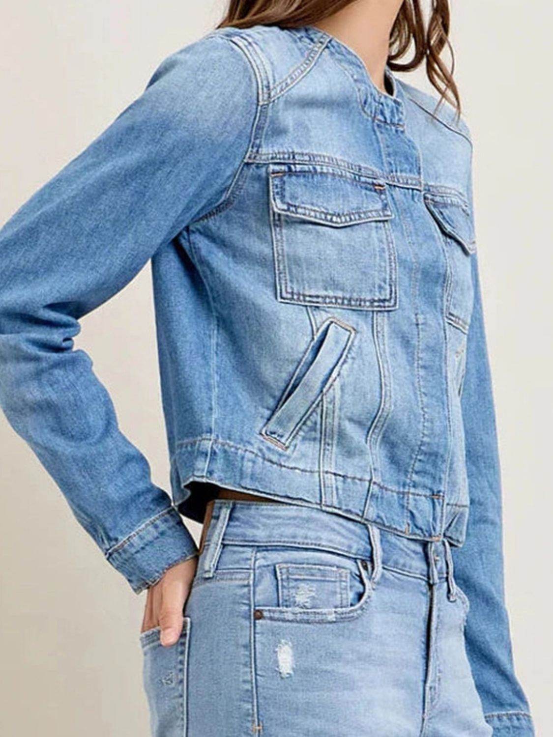 Snap Down Dropped Cargo Denim Jacket - UnLaced Boutique