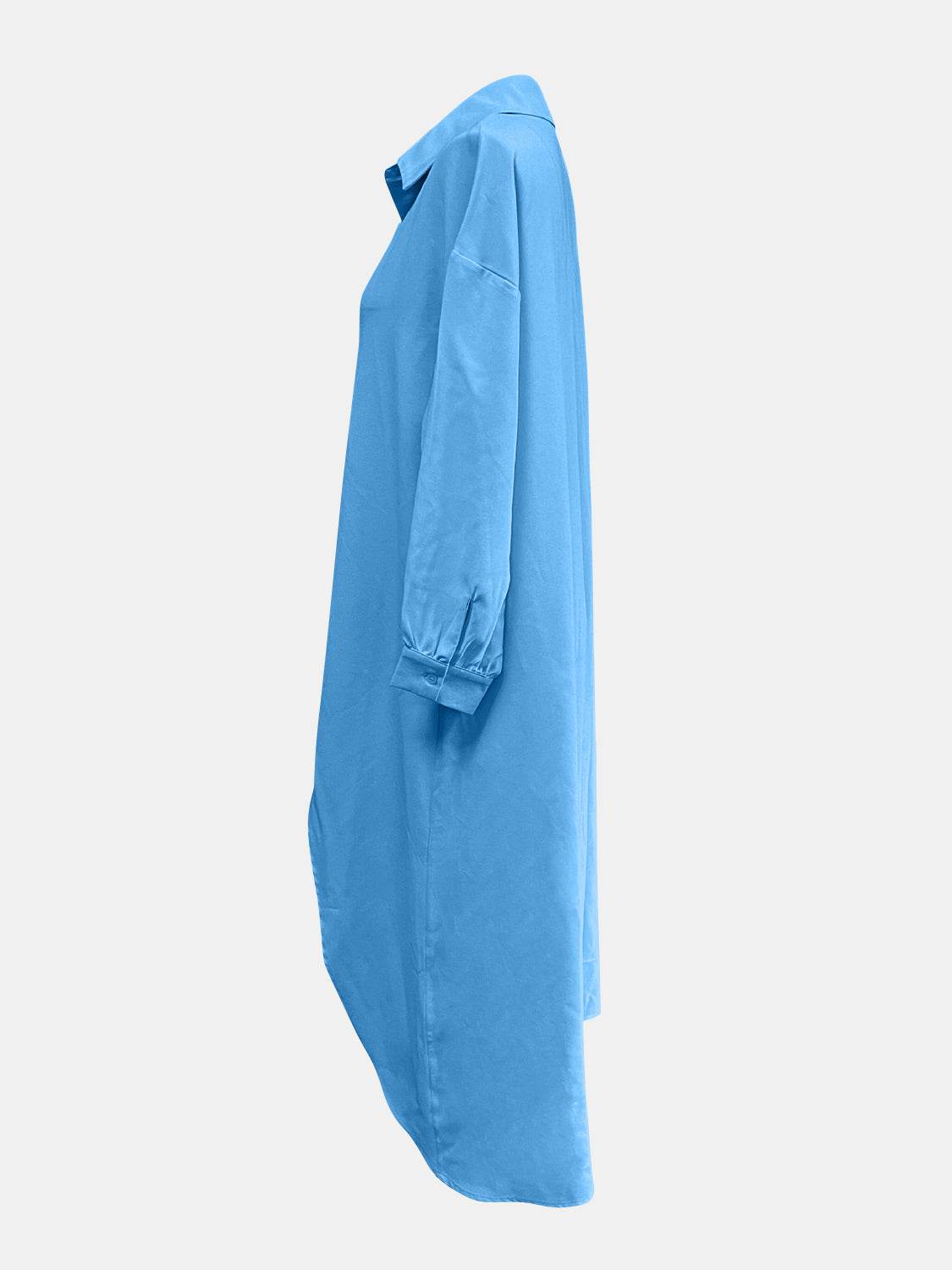 Full Size High-Low Collared Neck Long Sleeve Shirt - UnLaced Boutique