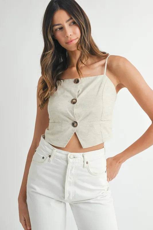 MABLE Linen Mix Button Down Tank Top - UnLaced Boutique
