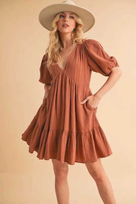 Aemi+Co Tied Back Ruffled Short Sleeve Mini Dress - UnLaced Boutique