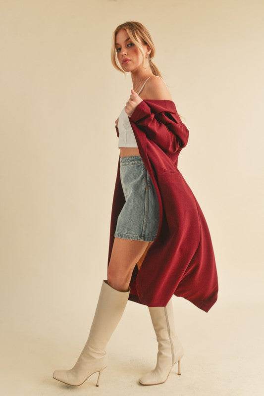 Aemi + Co Lapel Collar Long Sleeve Longline Coat - UnLaced Boutique