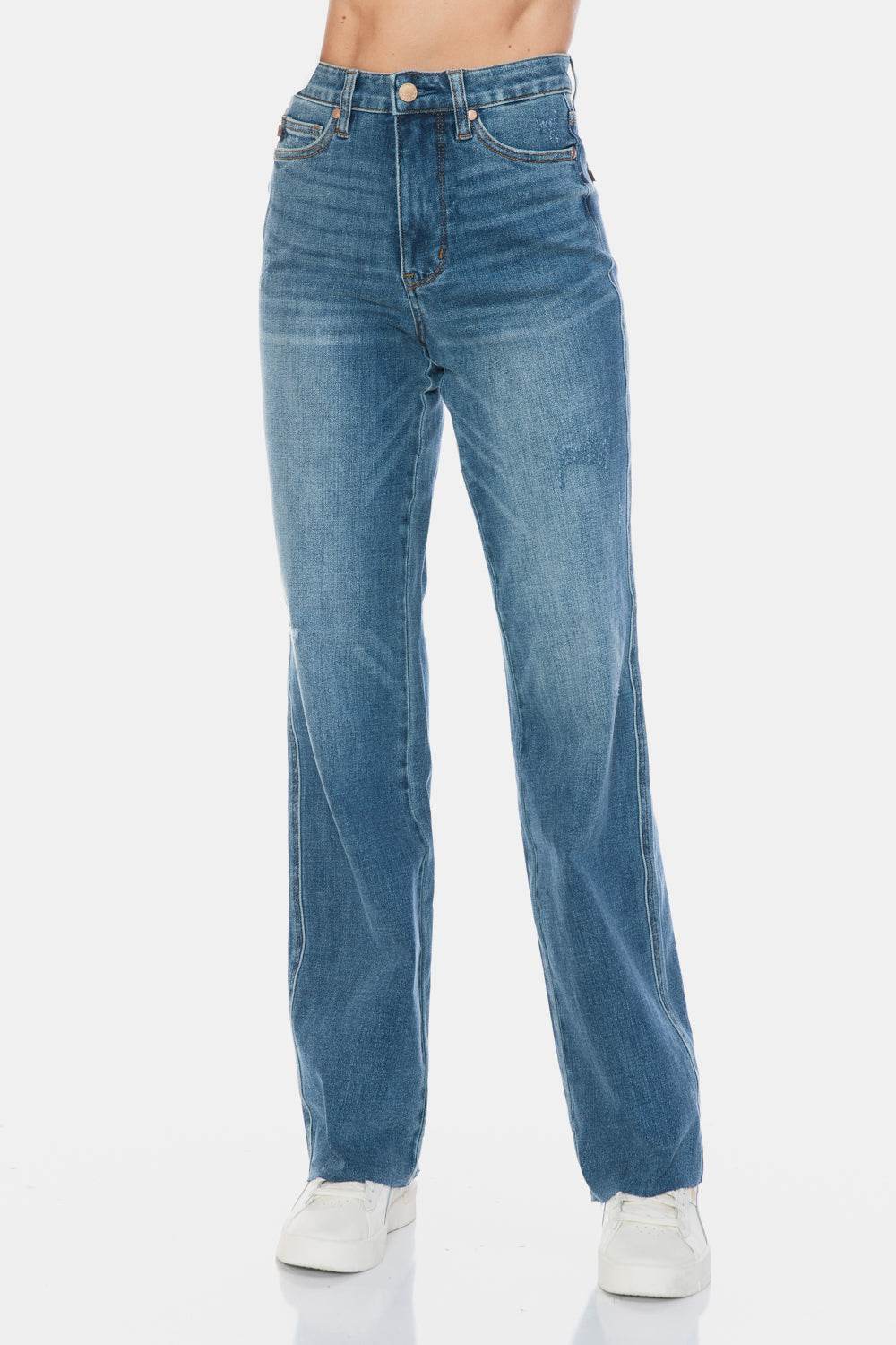 Judy Blue Full Size Tummy Control Cut Raw Hem Straight Jeans - UnLaced Boutique
