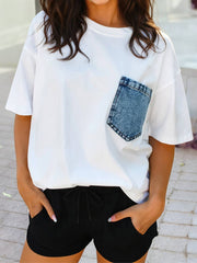 Denim Chest Pocket Patched Casual Short Sleeve Top - UnLaced Boutique