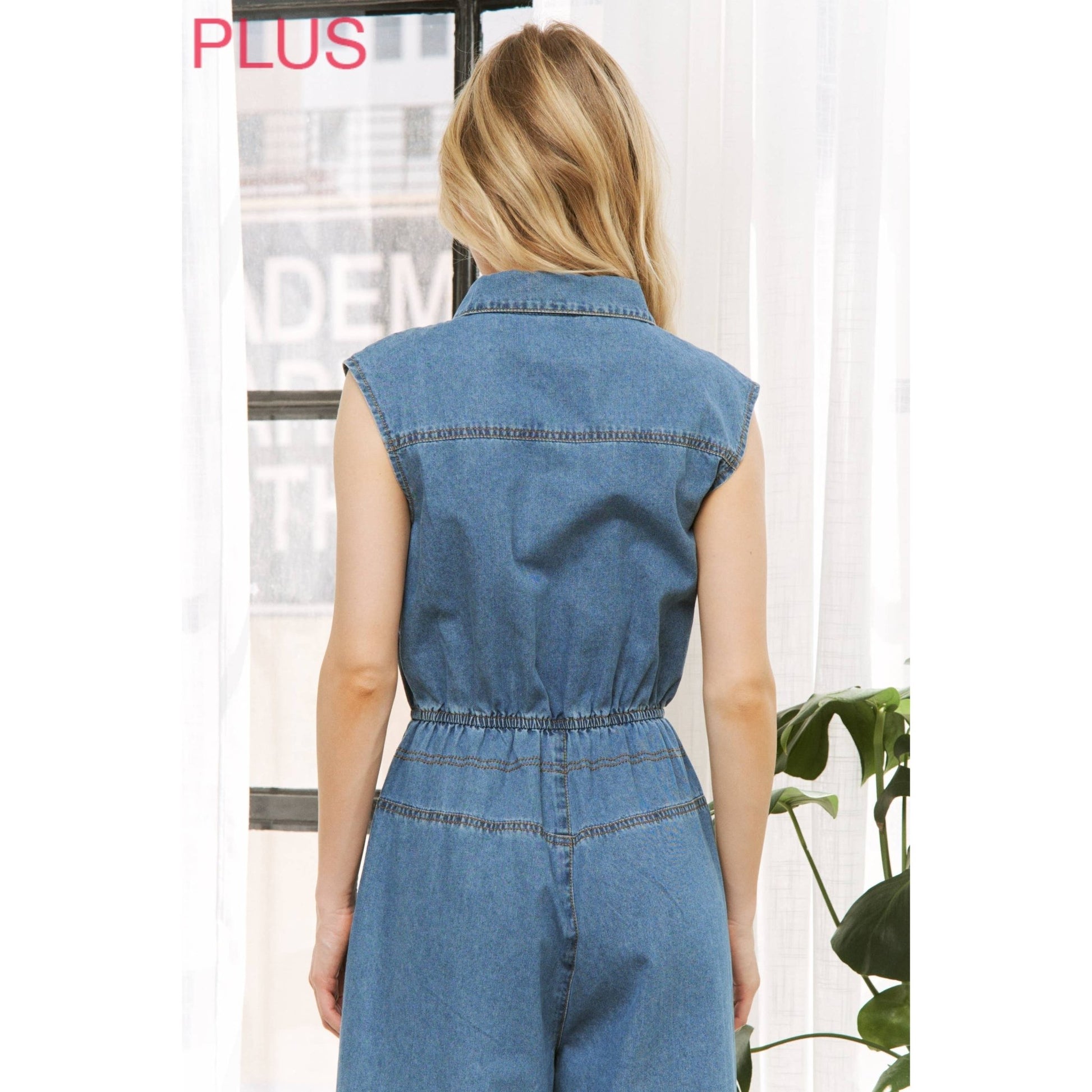 DENIM EVERYDAY SLEEVELESS SHIRT JUMPSUIT - UnLaced Boutique