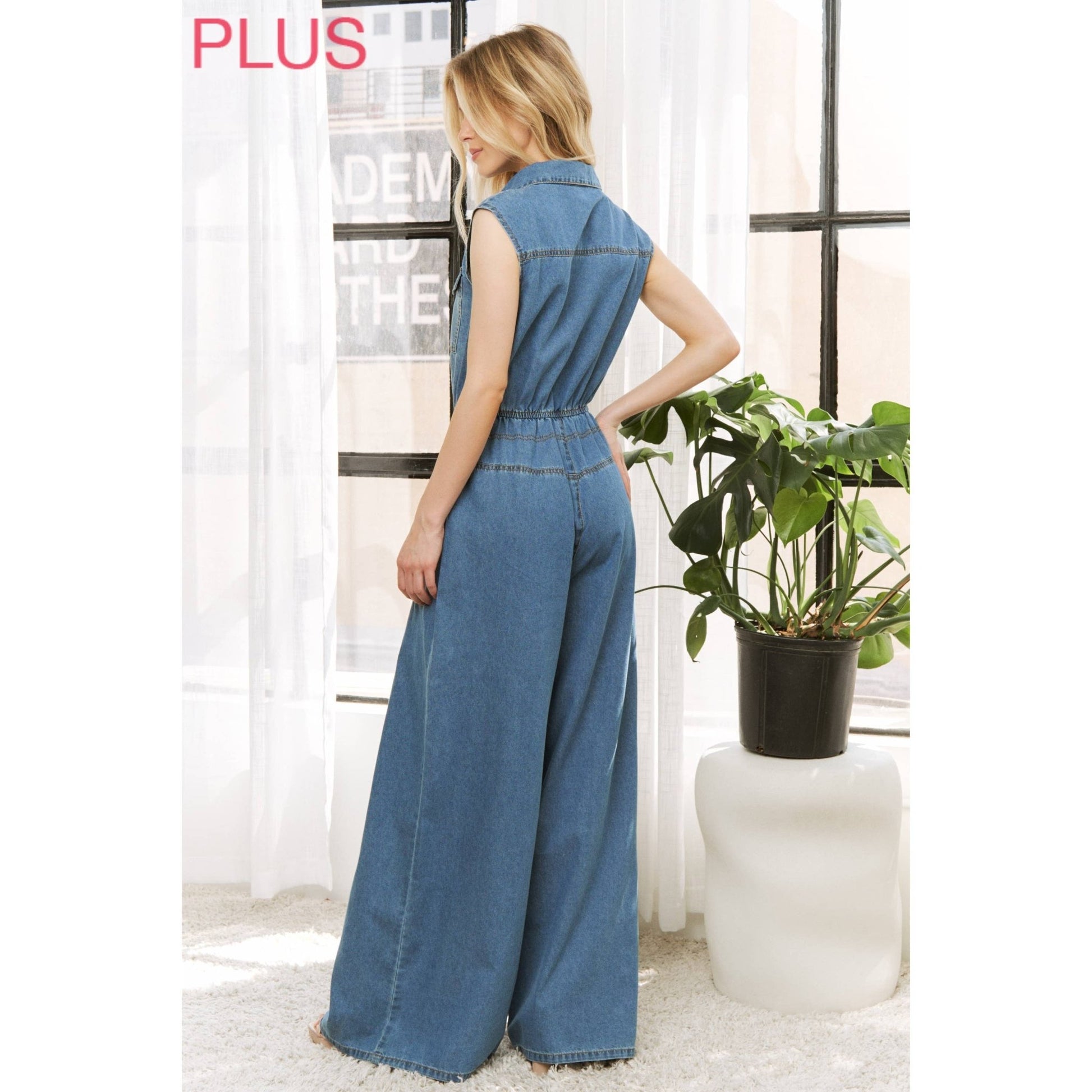 DENIM EVERYDAY SLEEVELESS SHIRT JUMPSUIT - UnLaced Boutique