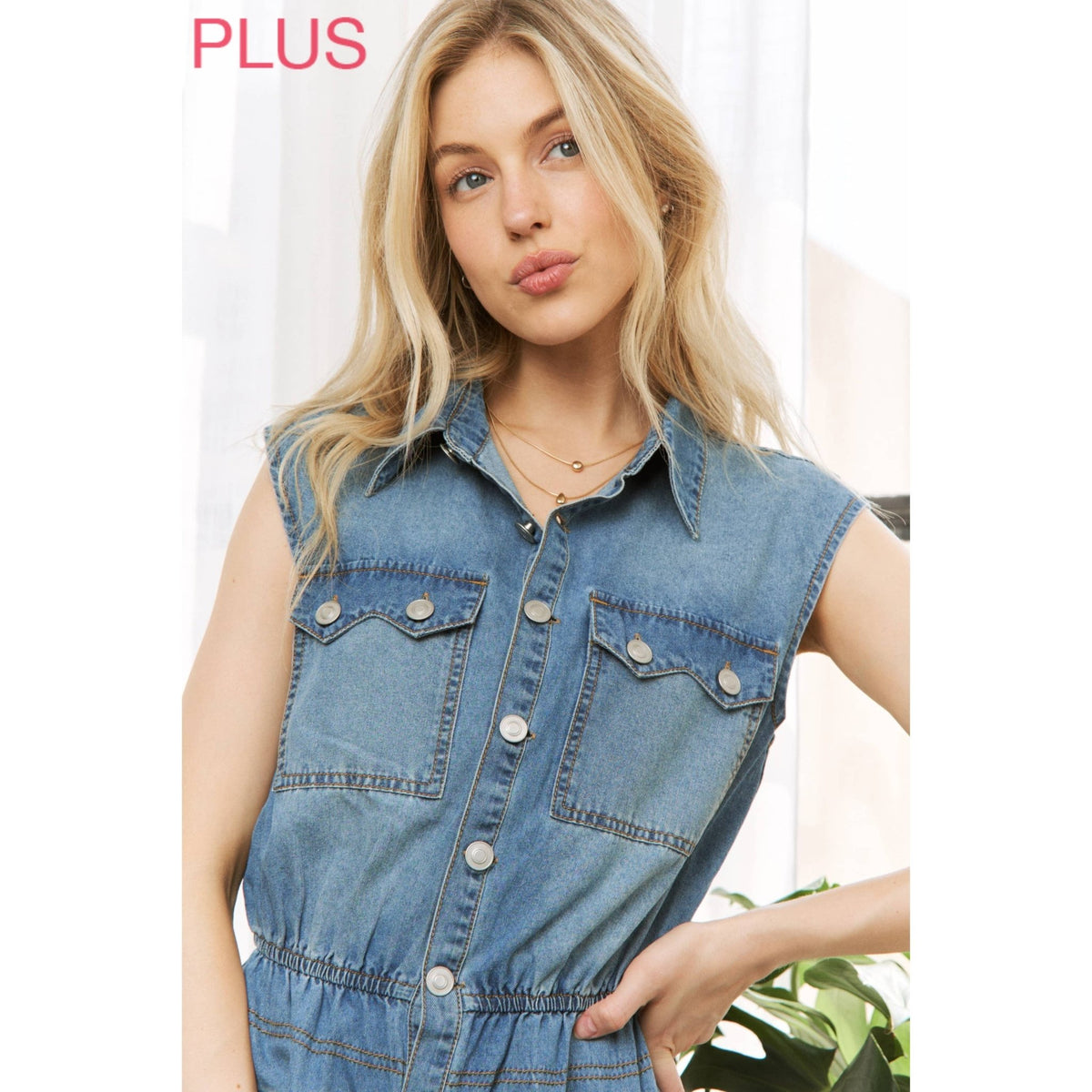 DENIM EVERYDAY SLEEVELESS SHIRT JUMPSUIT - UnLaced Boutique