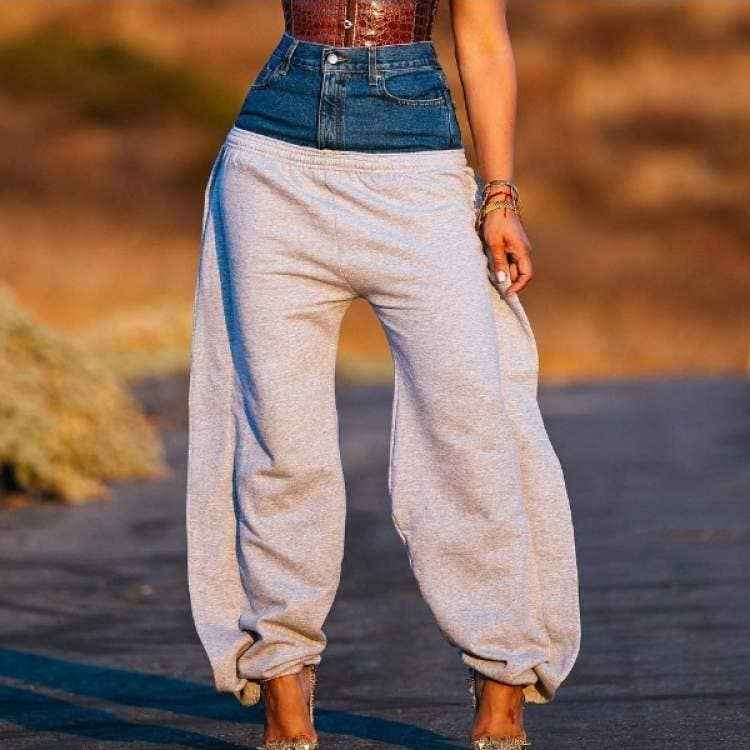 Denim patchwork high waist loose pants - UnLaced Boutique