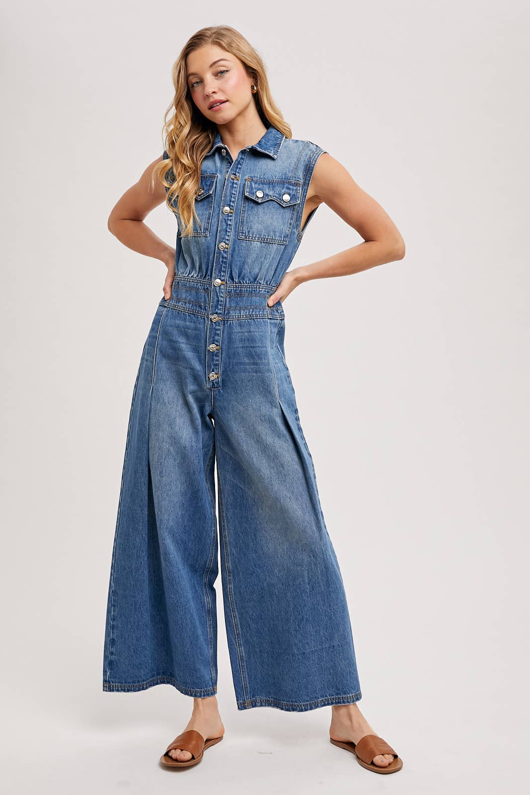 DENIM SLEEVELESS SHIRT JUMPSUIT - UnLaced Boutique