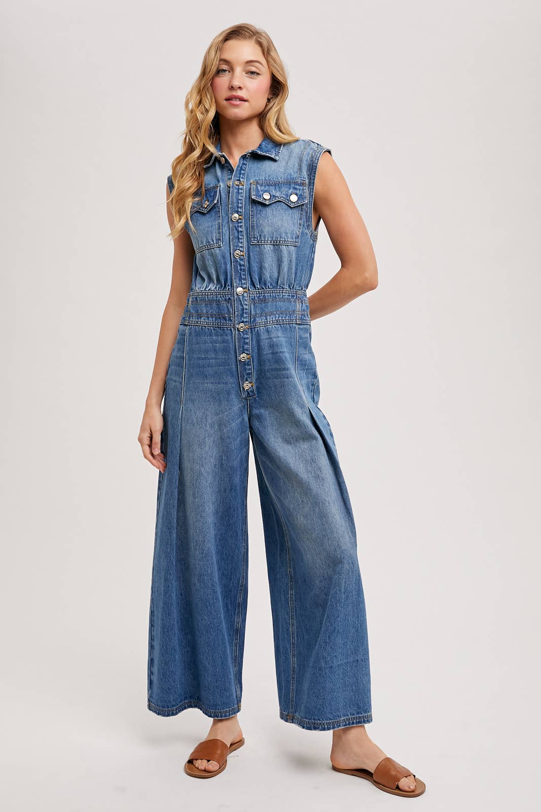 DENIM SLEEVELESS SHIRT JUMPSUIT - UnLaced Boutique
