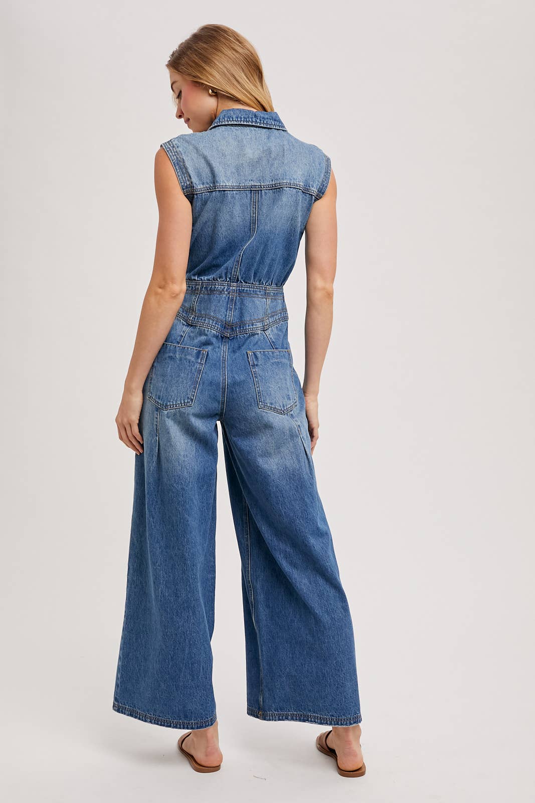 DENIM SLEEVELESS SHIRT JUMPSUIT - UnLaced Boutique