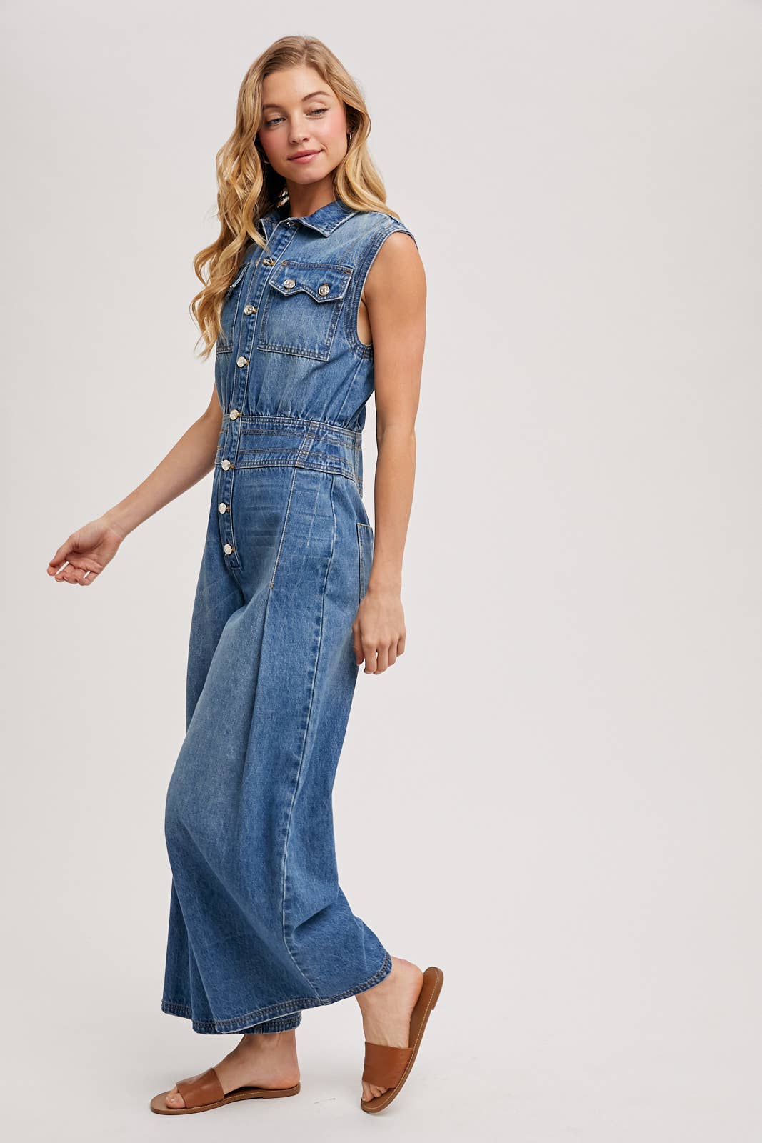 DENIM SLEEVELESS SHIRT JUMPSUIT - UnLaced Boutique