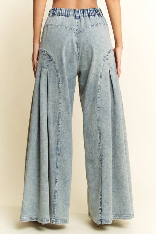 DENIM WIDE LEG FLARED PANTS - UnLaced Boutique