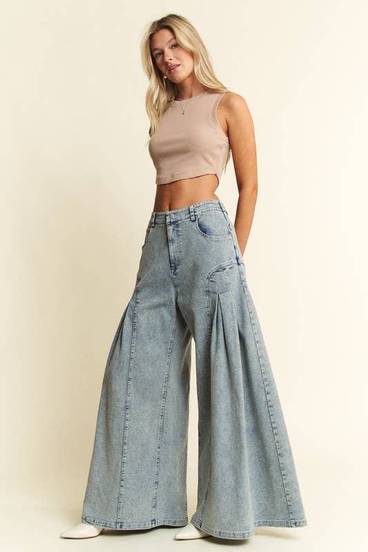 DENIM WIDE LEG FLARED PANTS - UnLaced Boutique