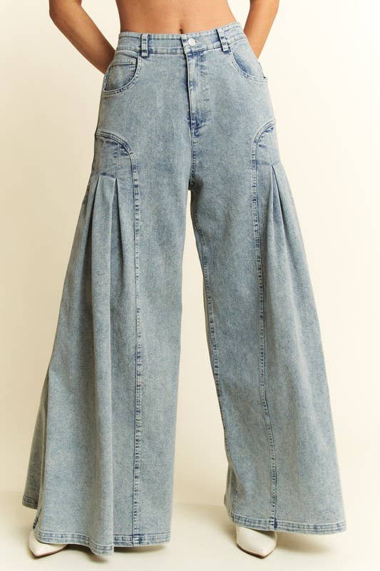 DENIM WIDE LEG FLARED PANTS - UnLaced Boutique
