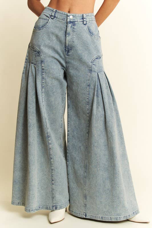DENIM WIDE LEG FLARED PANTS - UnLaced Boutique