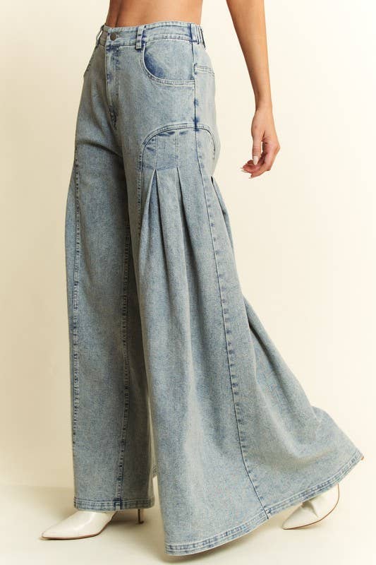 DENIM WIDE LEG FLARED PANTS - UnLaced Boutique