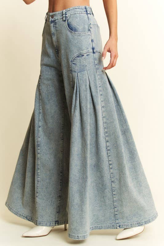 DENIM WIDE LEG FLARED PANTS - UnLaced Boutique