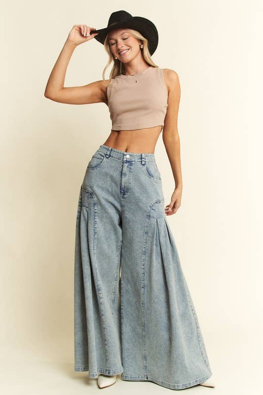DENIM WIDE LEG FLARED PANTS - UnLaced Boutique
