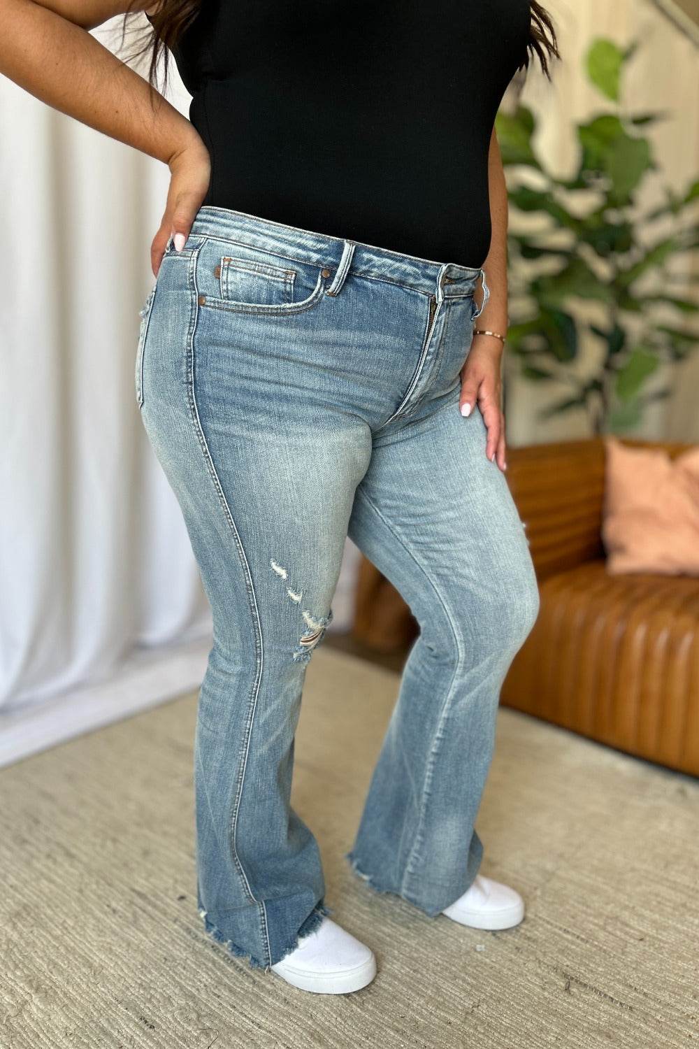 Judy Blue Full Size Medium Rise Tummy Control Destroy Flare - UnLaced Boutique
