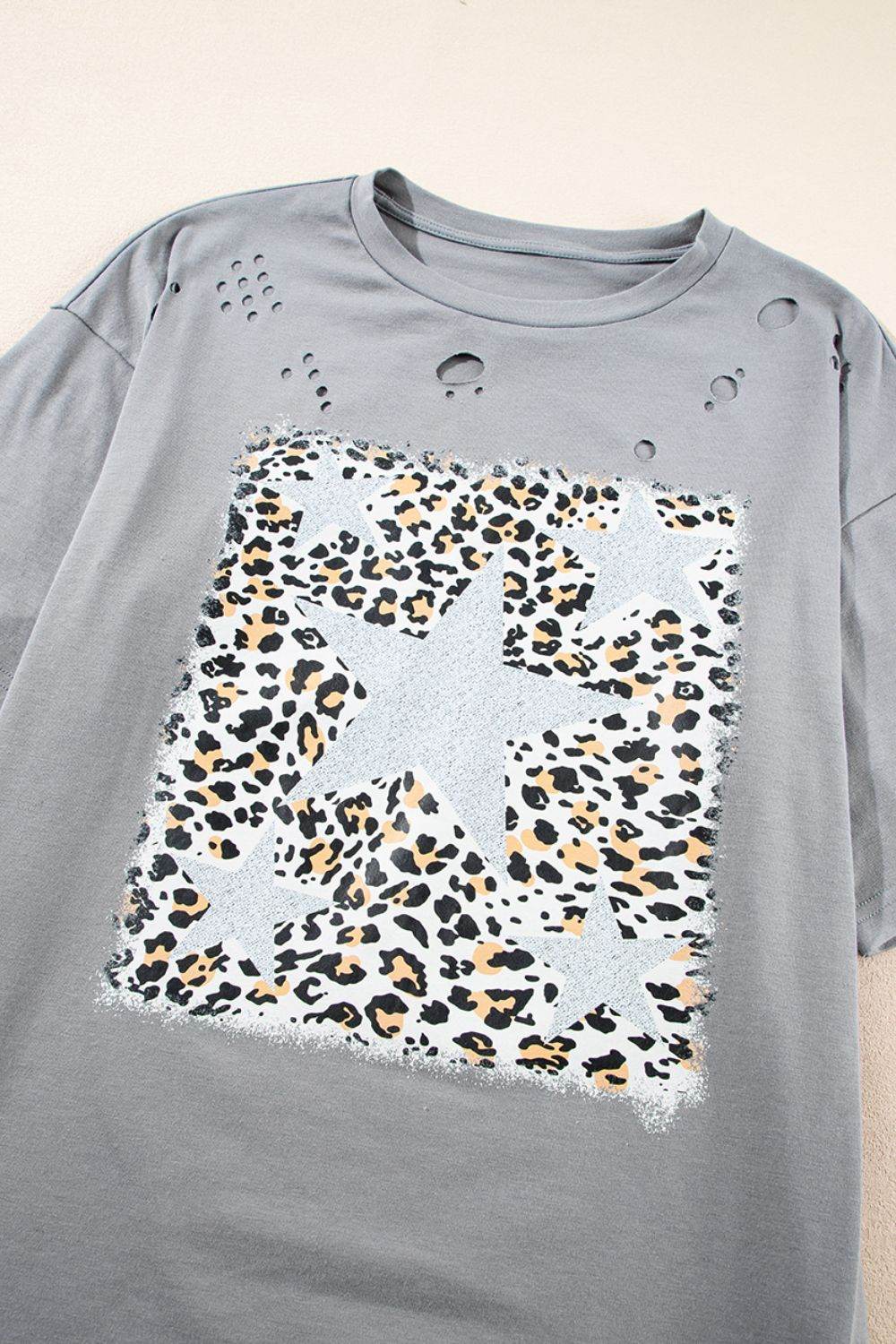 Stars Leopard Graphic Distressed T-Shirt - UnLaced Boutique