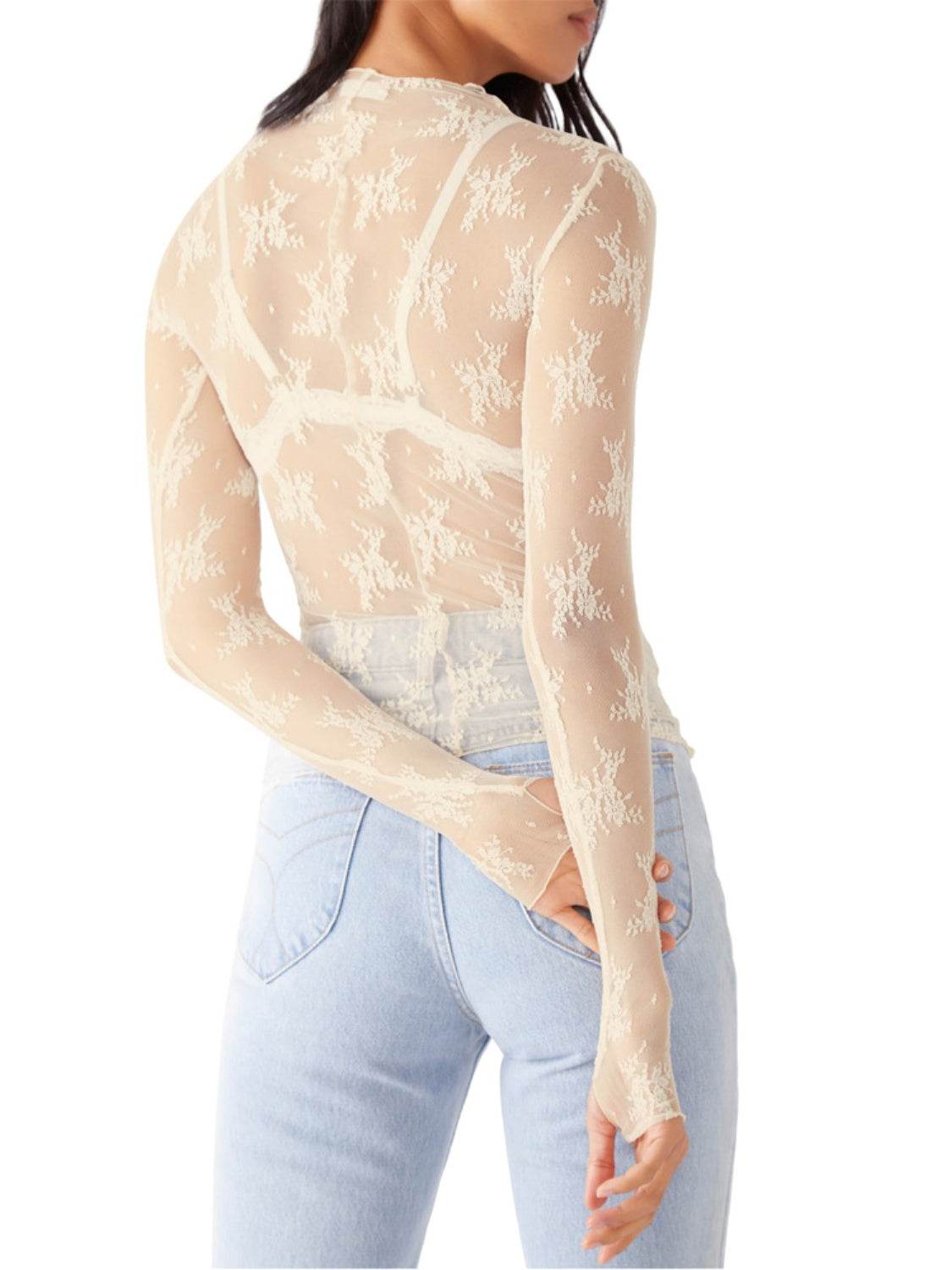 Lace Mock Neck Long Sleeve Blouse - UnLaced Boutique