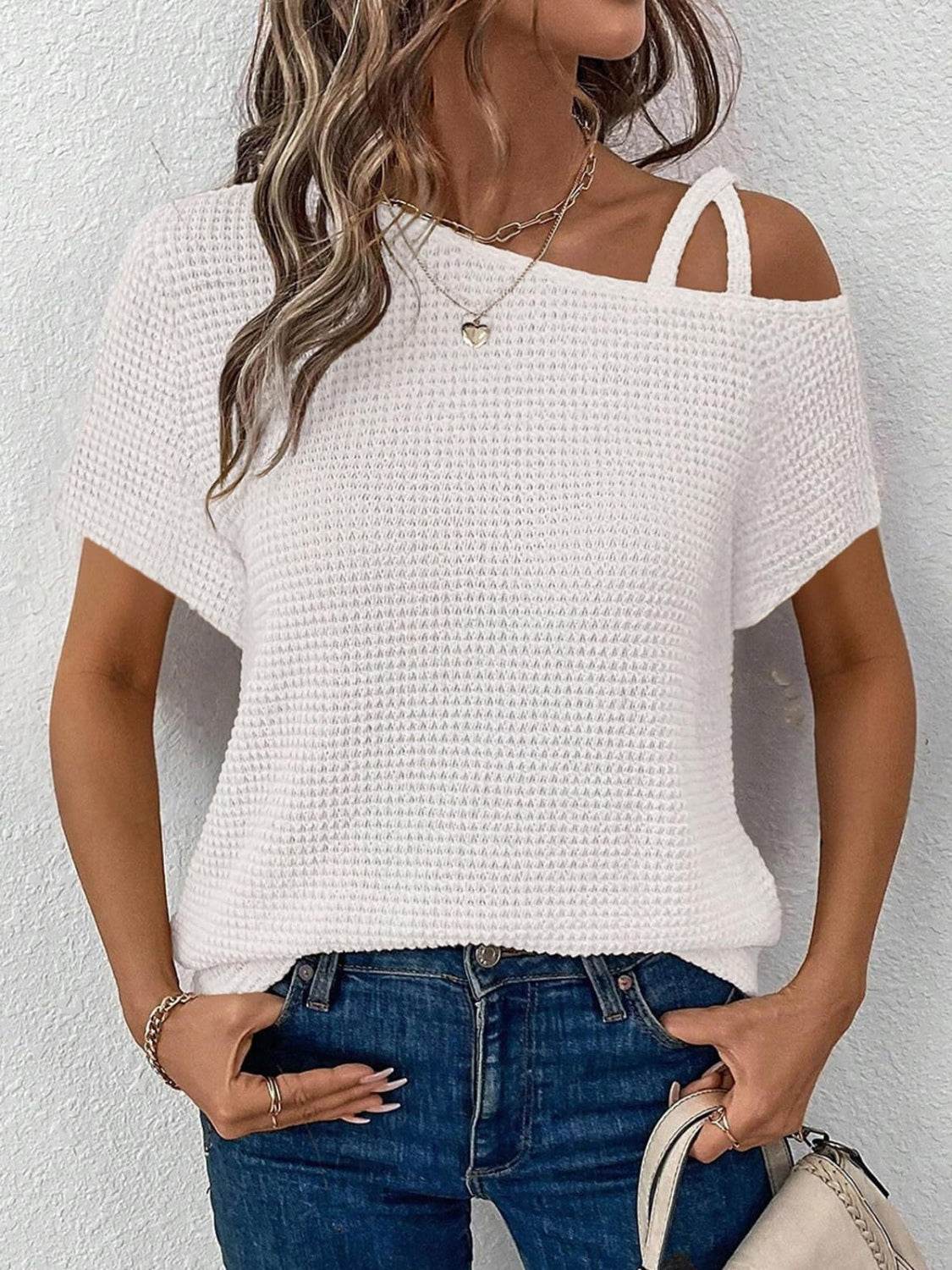 Asymmetrical Neck Short Sleeve T-Shirt - UnLaced Boutique