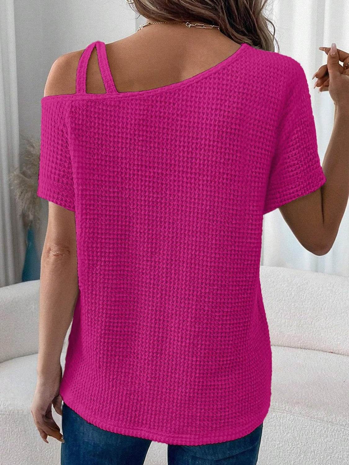 Asymmetrical Neck Short Sleeve T-Shirt - UnLaced Boutique