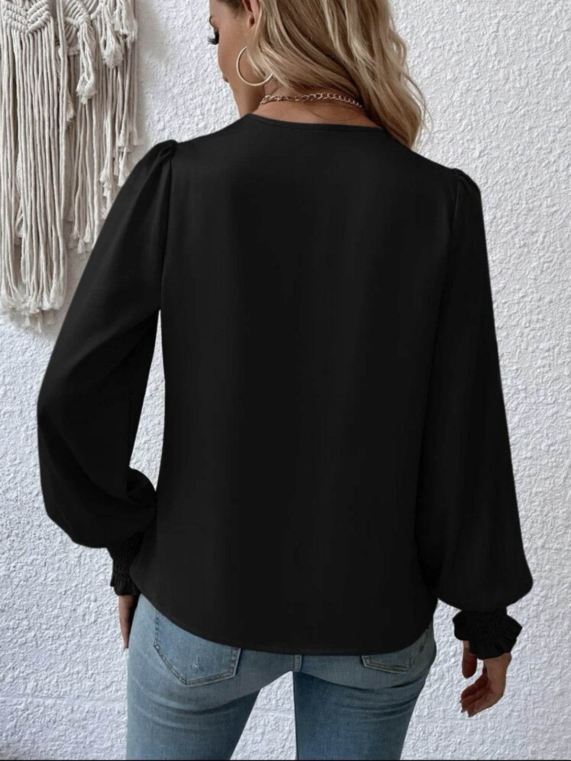 Surplice Smocked Lantern Sleeve Blouse - UnLaced Boutique