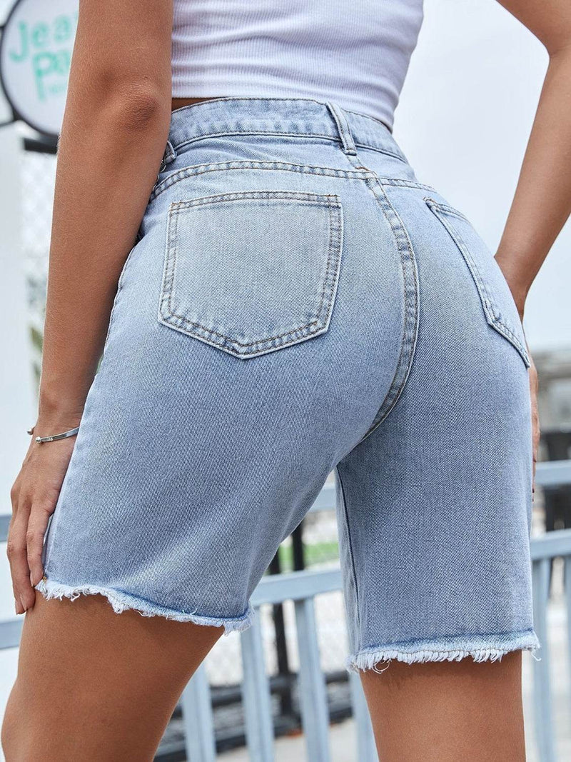 Distressed Raw Hem Denim Shorts - UnLaced Boutique
