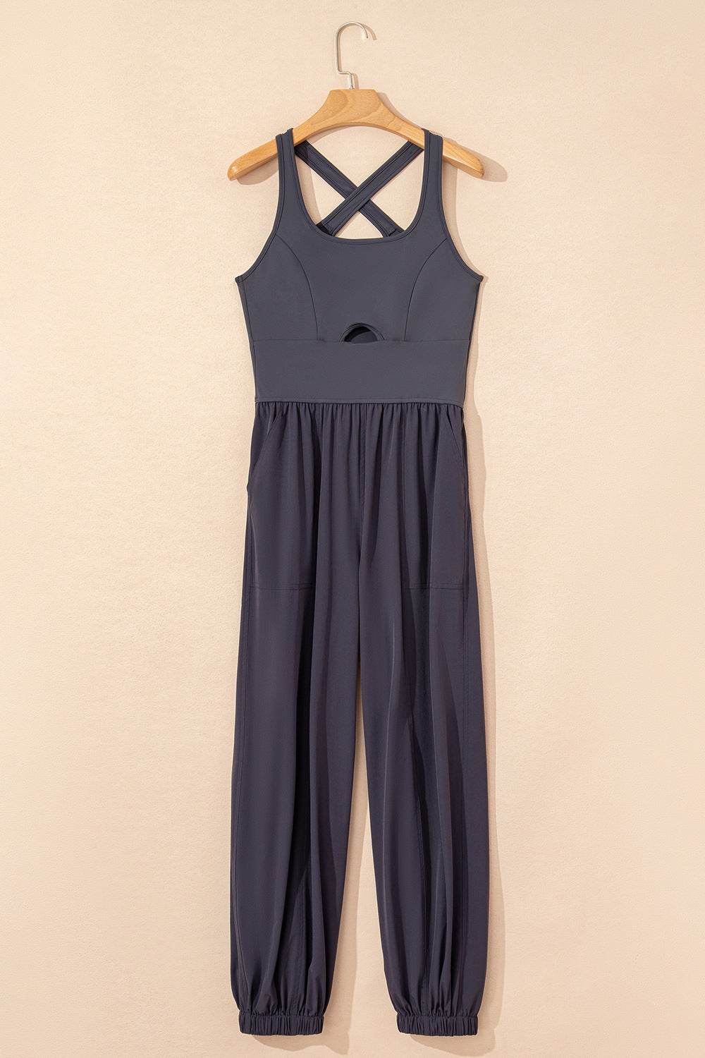 Cutout Square Neck Wide Strap Active Jumpsuit - UnLaced Boutique
