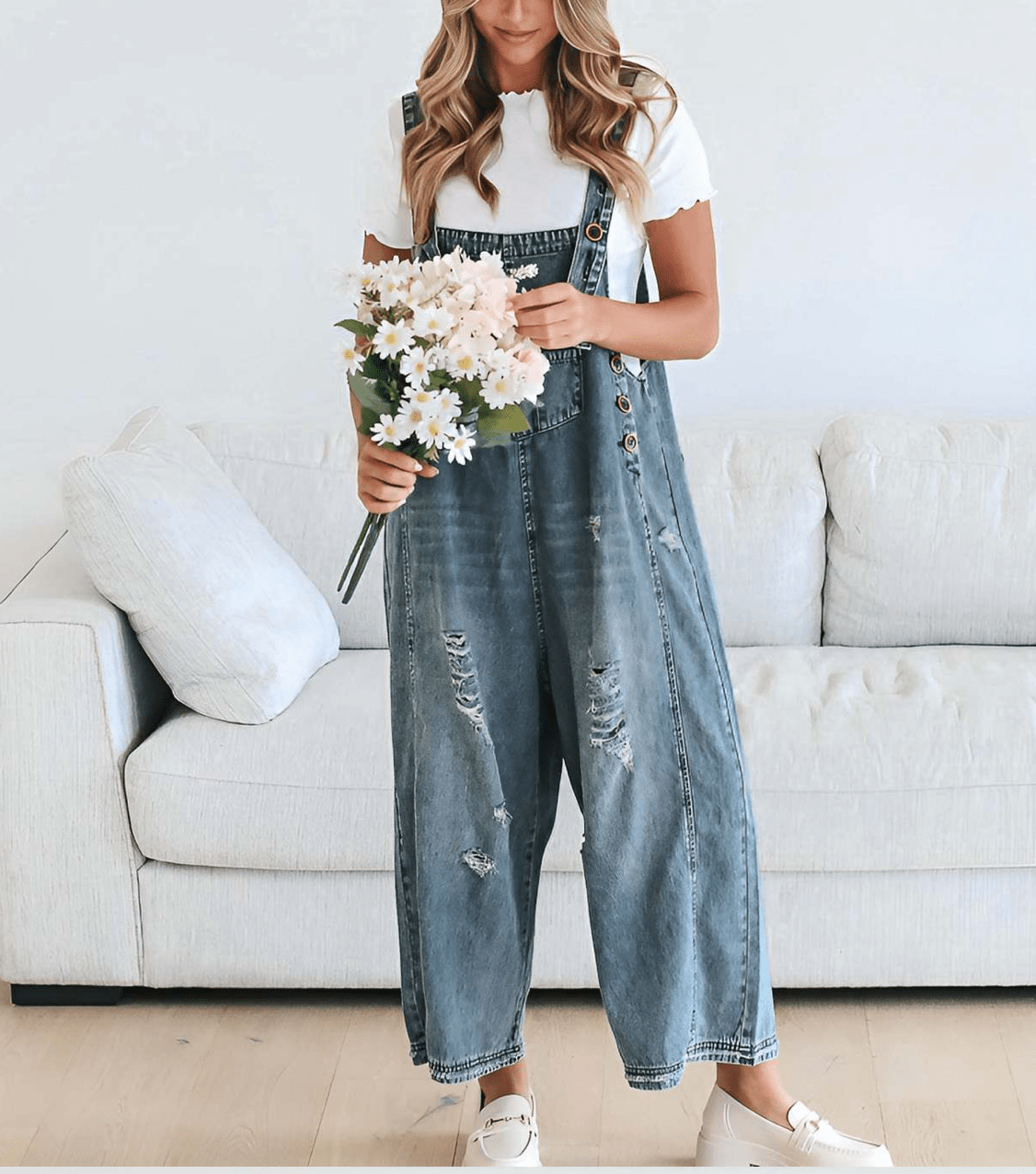 Distressed Bib Pocket Wide Leg Denim Overall - UnLaced Boutique