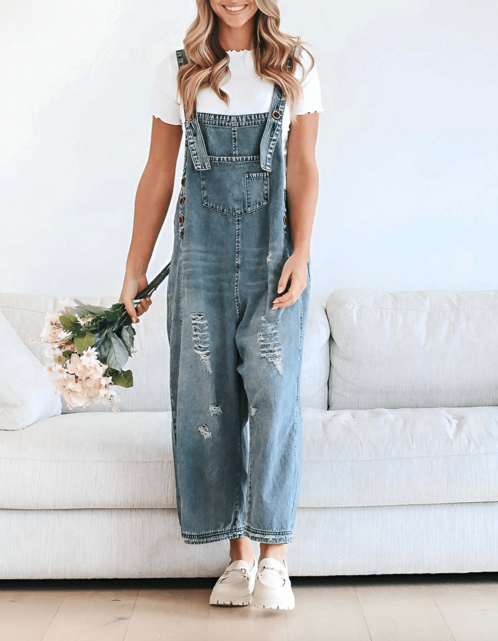 Distressed Bib Pocket Wide Leg Denim Overall - UnLaced Boutique