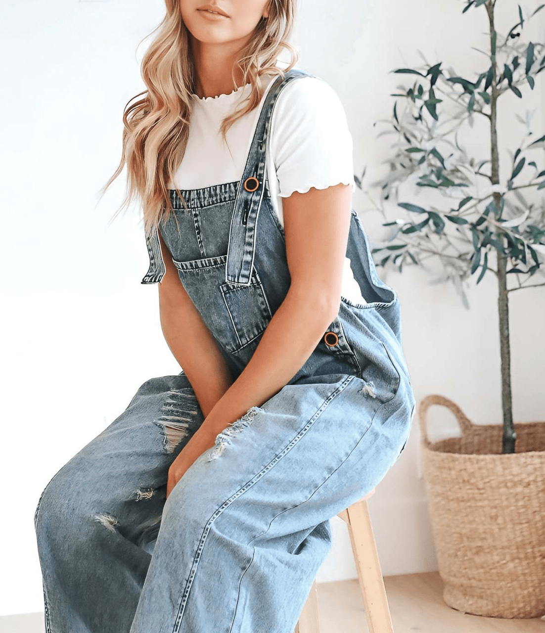 Distressed Bib Pocket Wide Leg Denim Overall - UnLaced Boutique