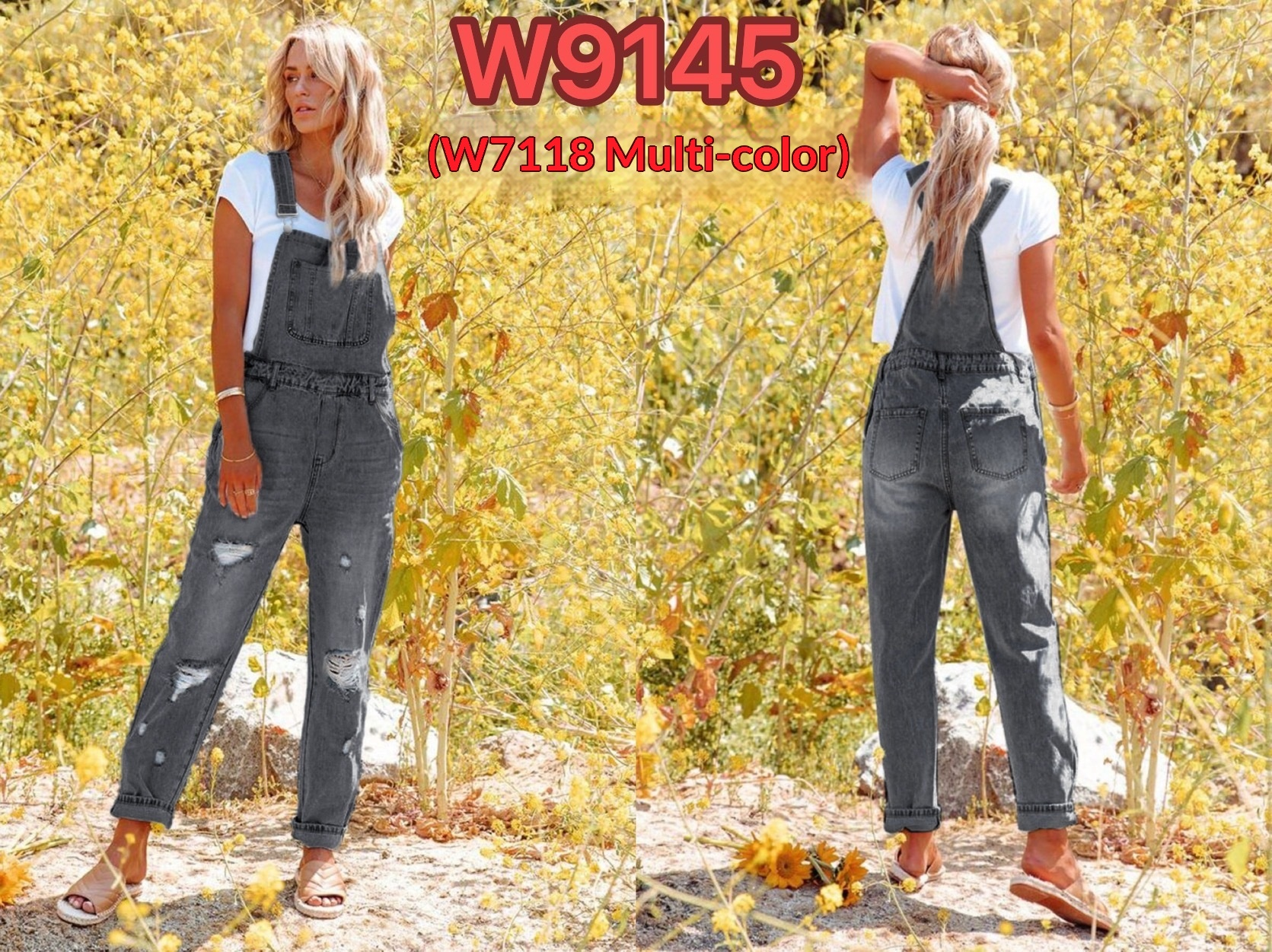 Distressed Denim Overalls with Pocket Rip Detail - UnLaced Boutique
