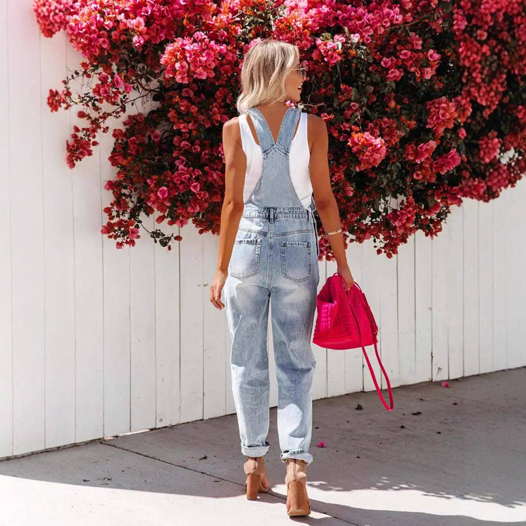 Distressed Denim Overalls with Pocket Rip Detail - UnLaced Boutique