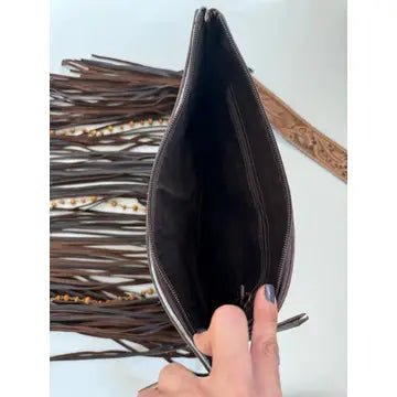 Dixie Crossbody Cowhide Western Tooled Leather Fringe Purse - UnLaced Boutique