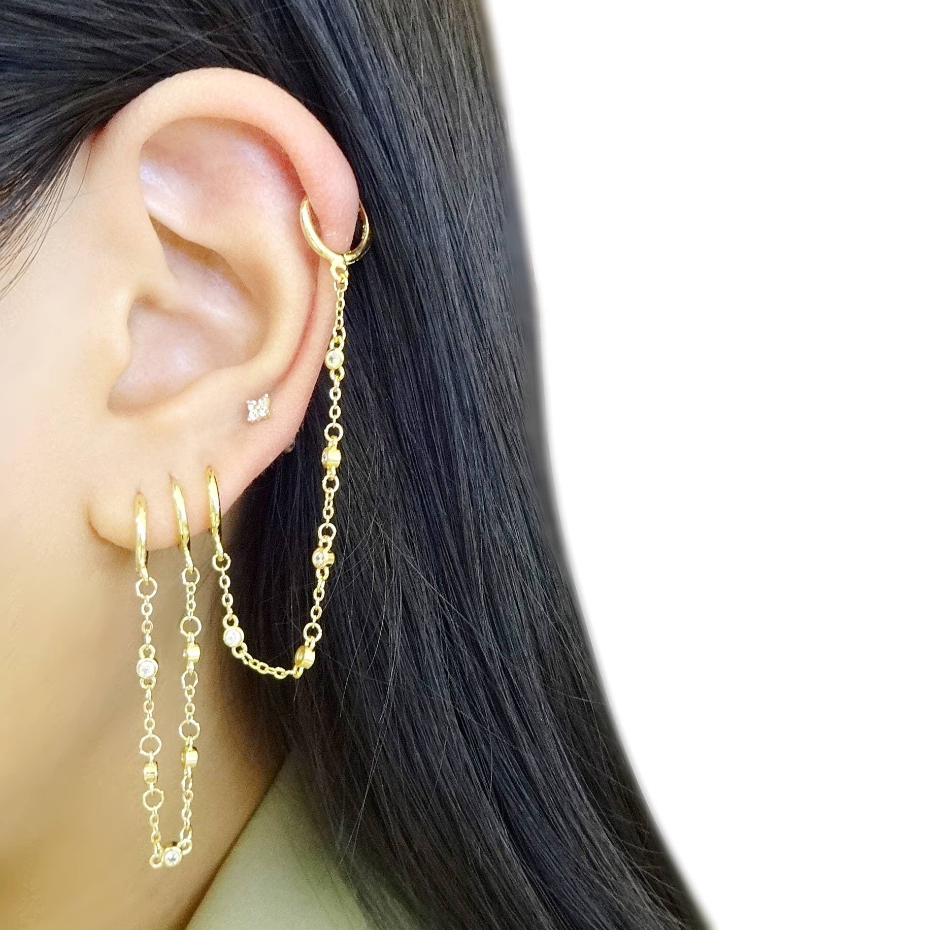 Double Hoop Bezel Chain Earrings - UnLaced Boutique