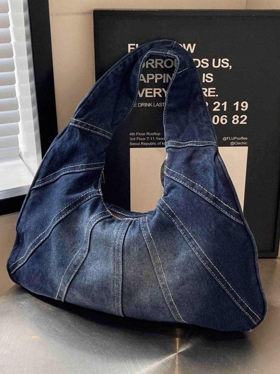 Crescent Shaped Denim Shoulder Bag - UnLaced Boutique