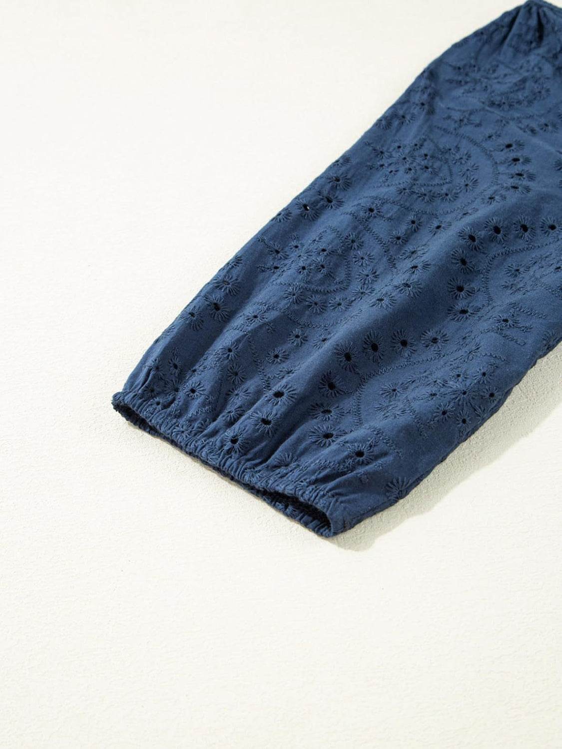 Eyelet Tie Neck Three-Quarter Sleeve Blouse - UnLaced Boutique