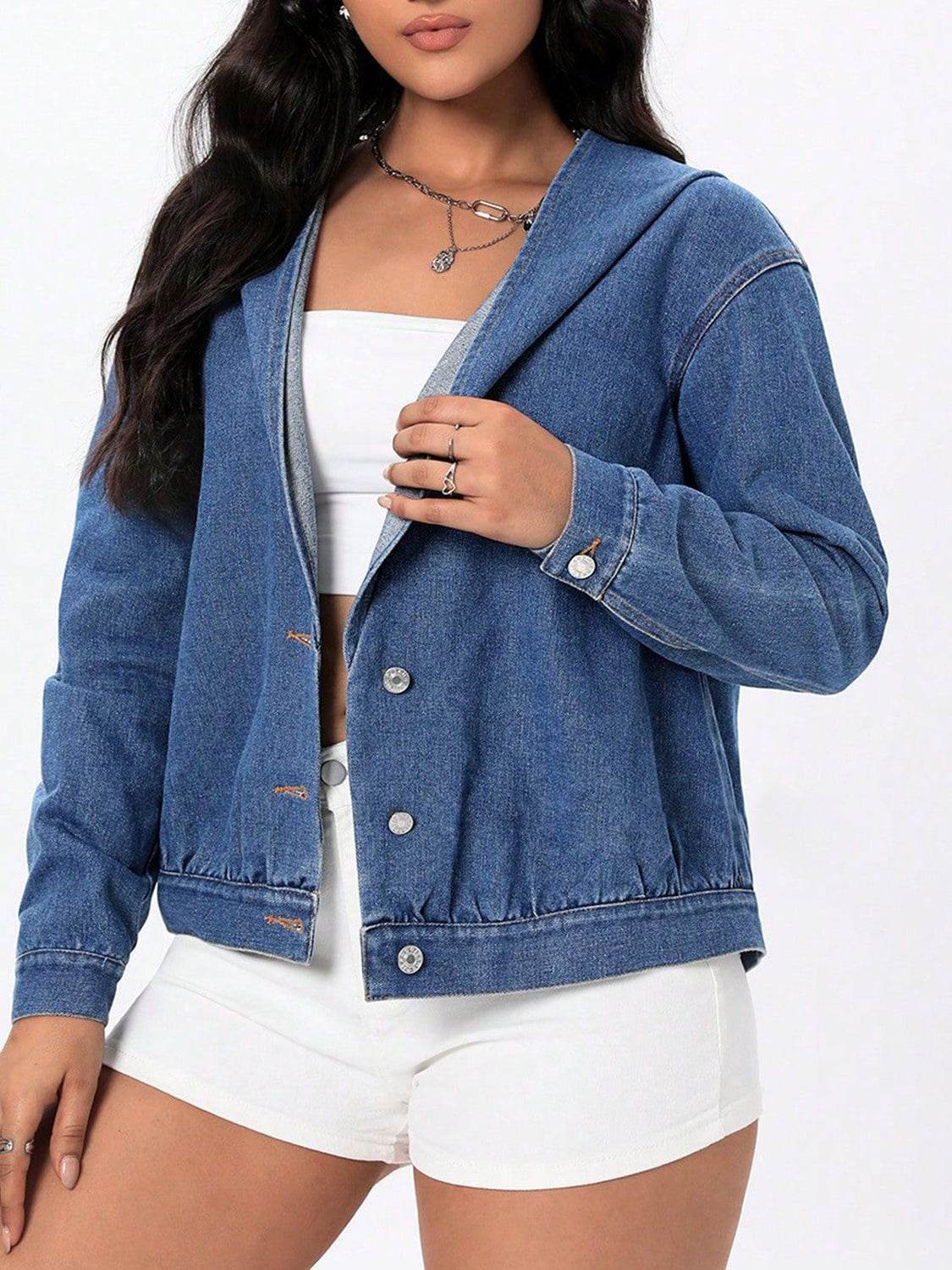 Button Up Hooded Denim Top - UnLaced Boutique