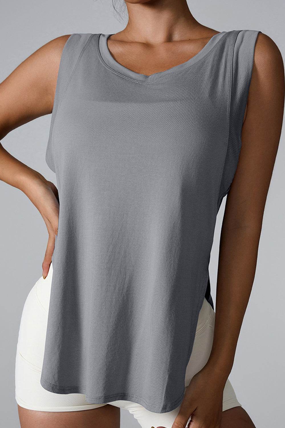 Slit Round Neck Active Tank - UnLaced Boutique
