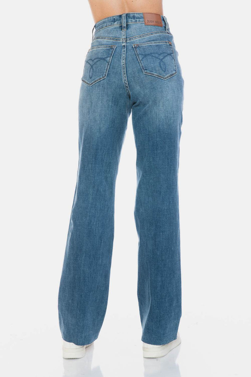 Judy Blue Full Size Tummy Control Cut Raw Hem Straight Jeans - UnLaced Boutique