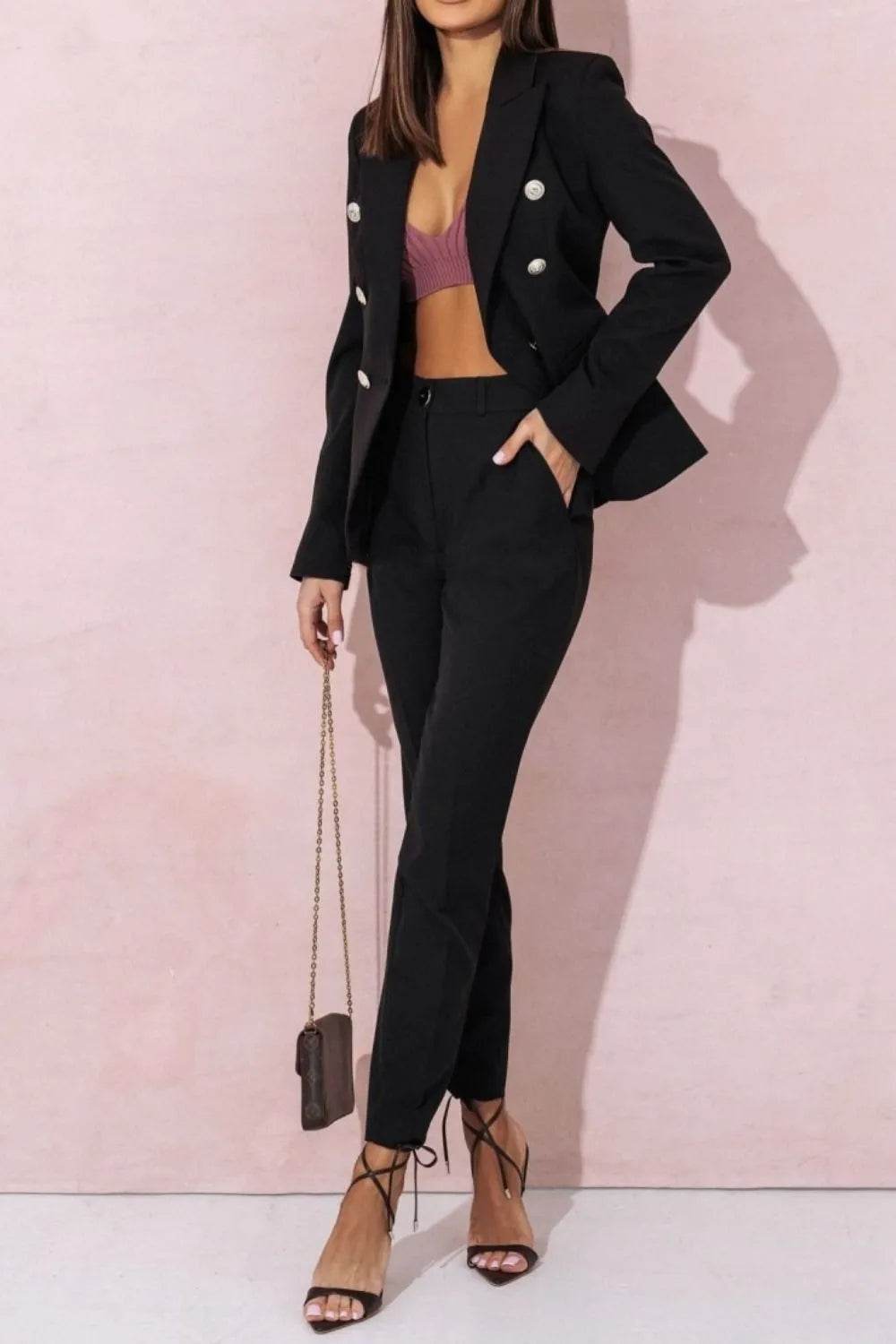 Full Size Lapel Collar Long Sleeve Blazer and Pants Set Plus Size - UnLaced Boutique