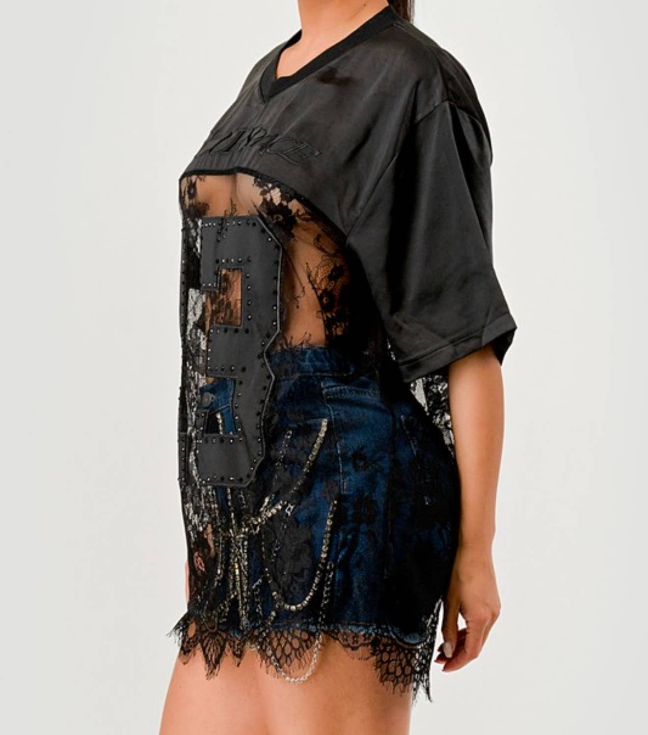 Lace Patchwork Oversized Jersey white