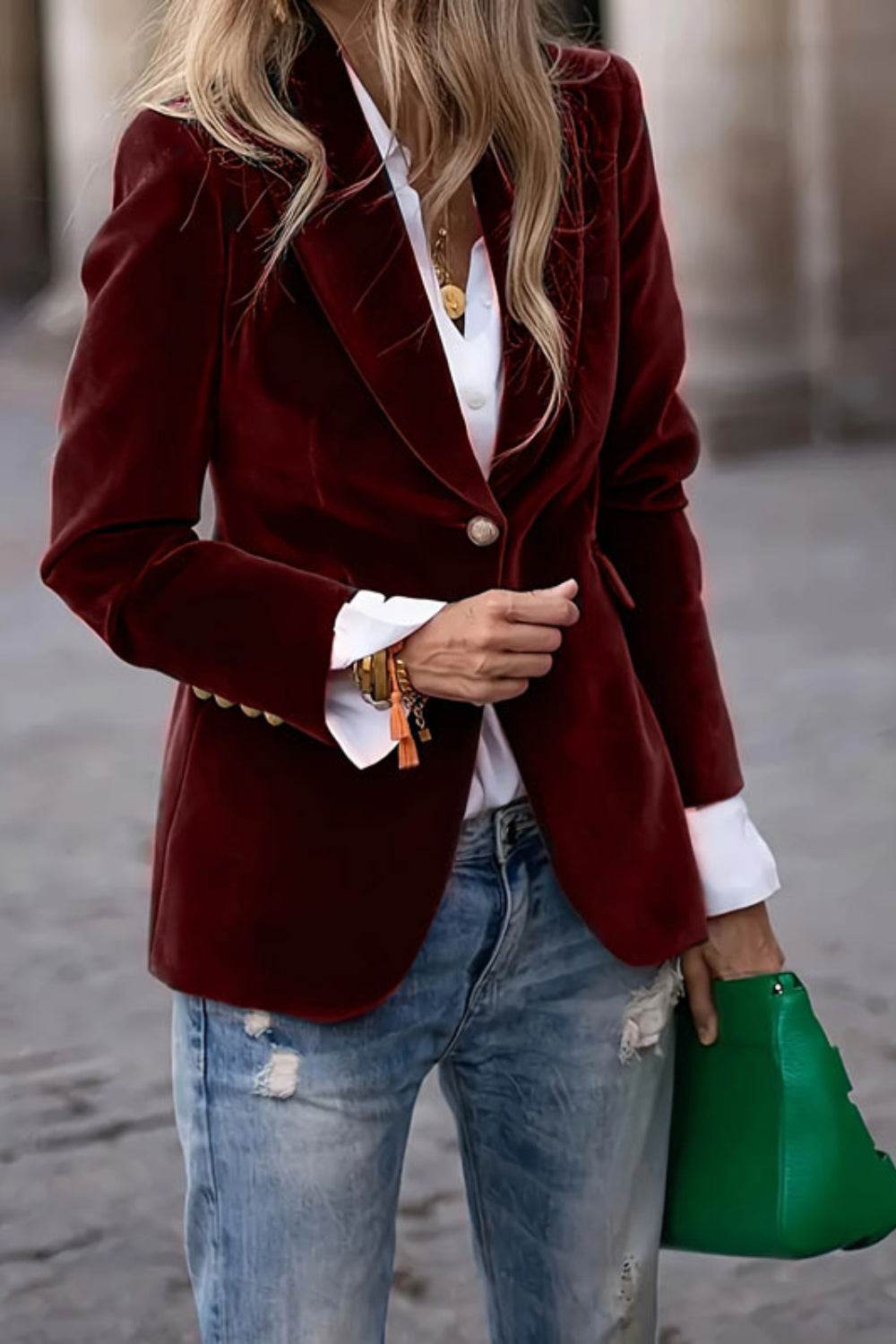 One Button Lapel Collar Long Sleeve Blazer - UnLaced Boutique