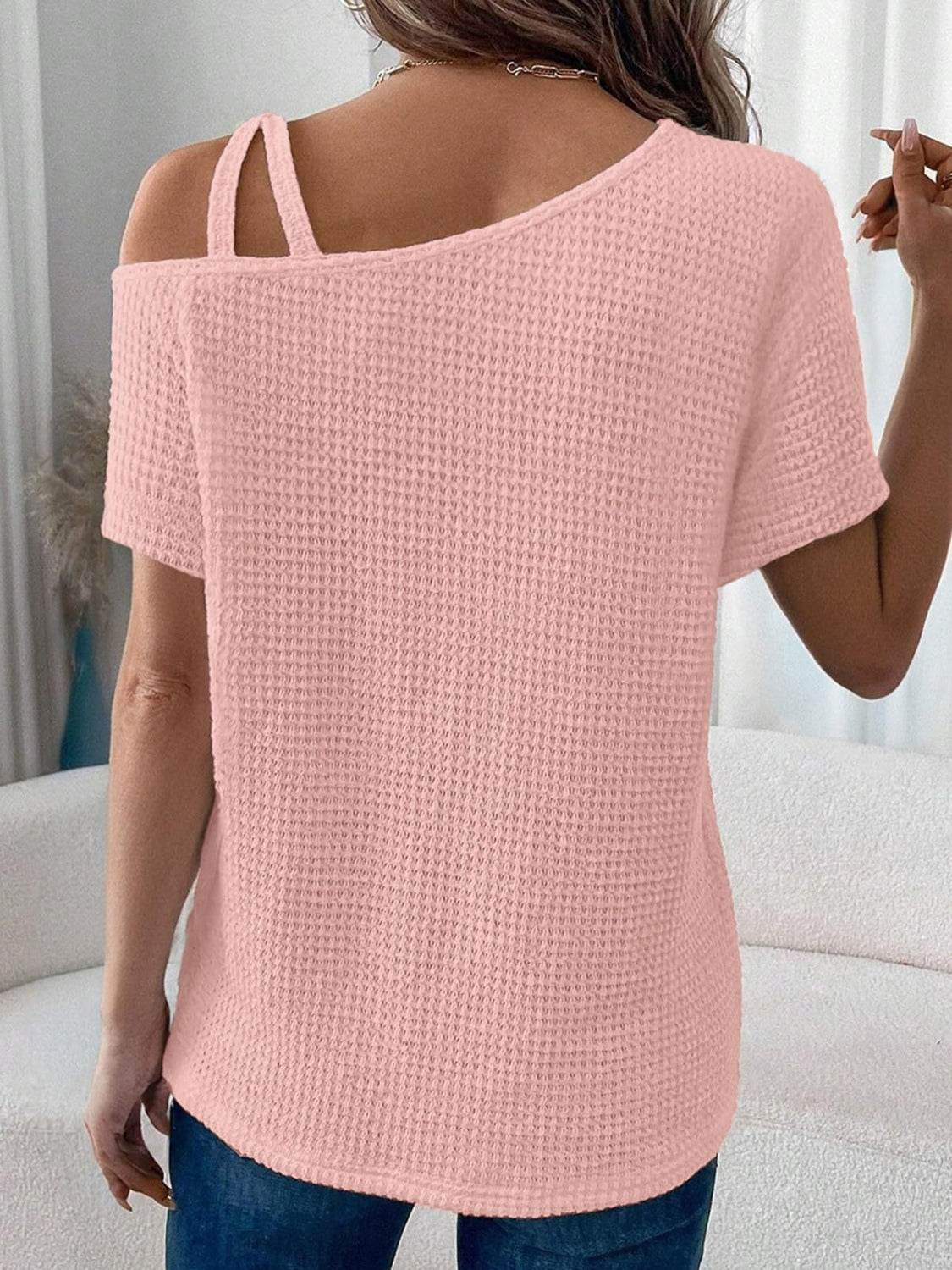 Asymmetrical Neck Short Sleeve T-Shirt - UnLaced Boutique