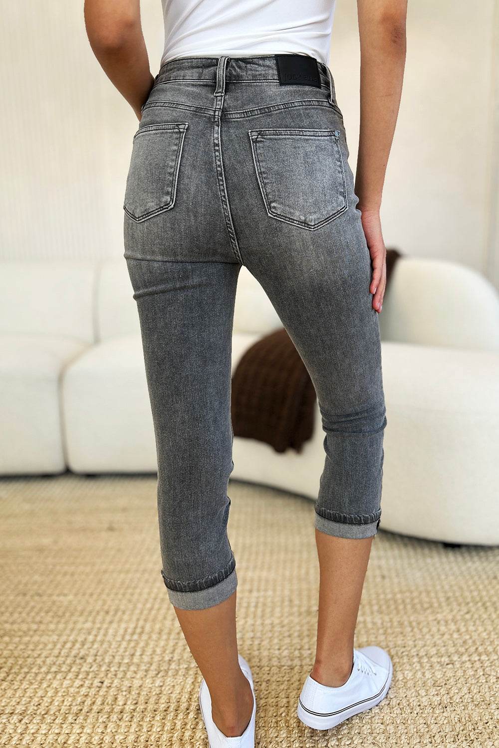 Judy Blue Full Size Button Fly High Waist Cuffed Capris - UnLaced Boutique