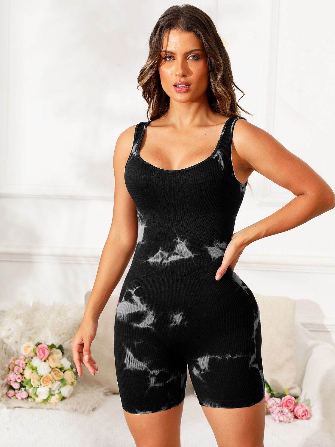 Tie-Dye Wide Strap Active Romper - UnLaced Boutique